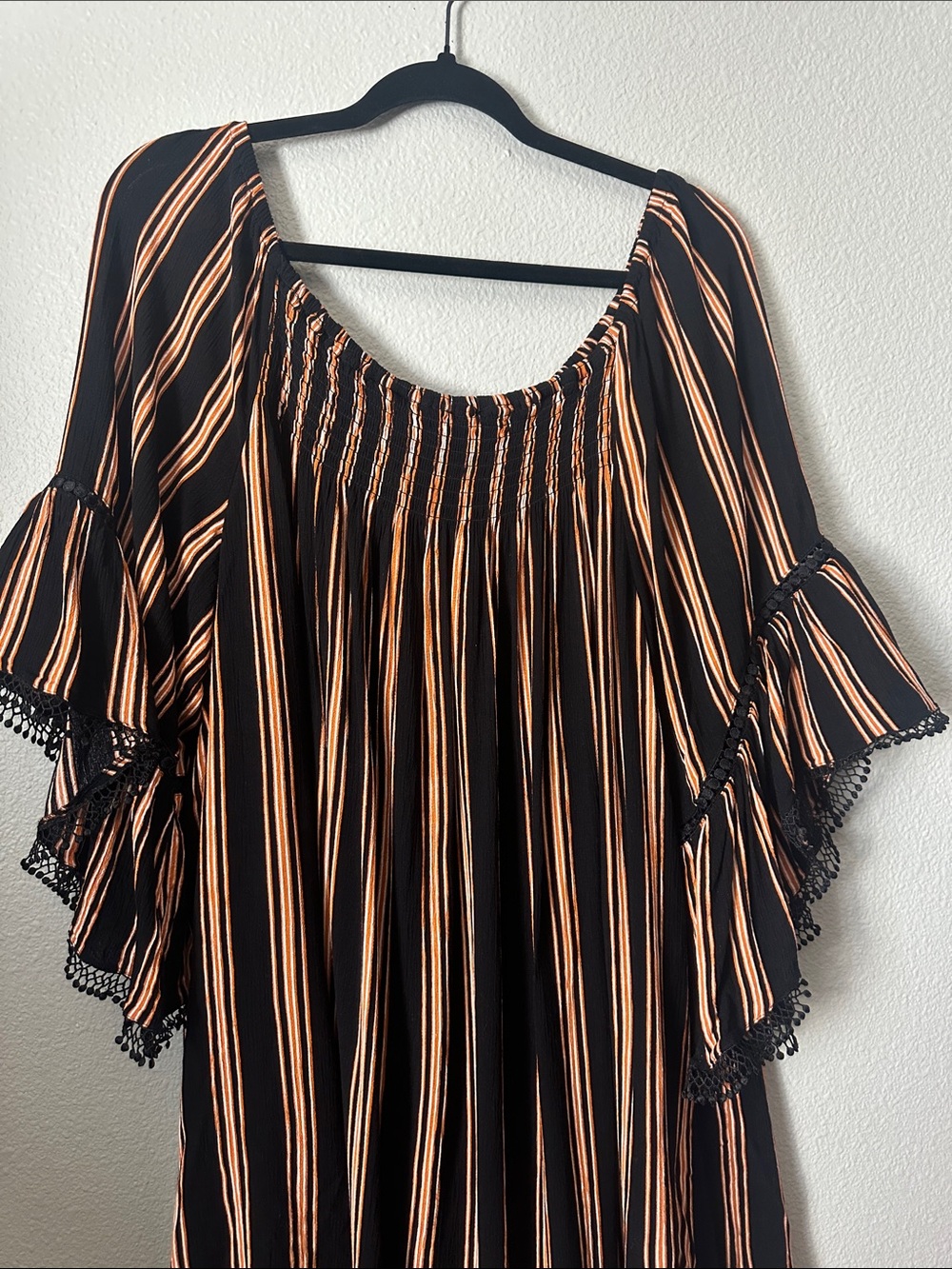 Fall Colors Tunic 3x Orange Black White Stripes Peasant Style - Picture 11 of 12